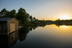 Lake Seeon at sunset, Seeon-Seebruck, Chiemgau, Upper Bavaria, Bavaria, Germany