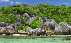 Felsküste, Anse Source d'Argent, La Digue Island, Seychellen