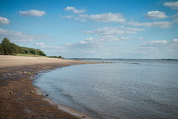 Sandy beach on the banks of the Elbe River, Wedel near Hamburg, Elbe River, Germany