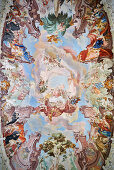 barockes Decken Fresko in Kloster Bibliothek, Kloster Wiblingen, Ulm an der Donau, Oberschwäbische Barockstraße, Schwäbische Alb, Baden-Württemberg, Deutschland