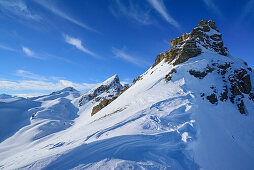 Tete Peymian, Punta della Reculaye und Aiguille de Barsin, vom Monte Soubeyran, Valle Maira, Cottische Alpen, Piemont, Italien