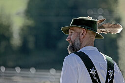 Man wearing traditional clothes, Viehscheid, Allgau, Bavaria, Germany