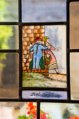 Stained glass window at Alter Simpl restaurant and beer garden, Erlangen, Franconia, Bavaria, Germany