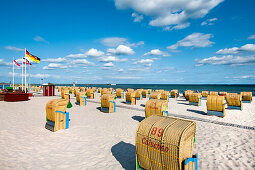 Beach with beach chairs, Groemitz, Baltic Coast, Schleswig-Holstein, Germany