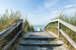 wooden jetty on the beach of Heiligenhafen, Schleswig-Holstein, Baltic Sea, North Germany, Germany