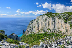 Küste am Golfo di Orosei mit Felsnadel Pedra Longa, Selvaggio Blu, Nationalpark Golfo di Orosei e del Gennargentu, Sardinien, Italien