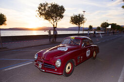 Stanguellini 1100 berlinetta Bertone at sunset in Sirmione, near Desenzano del Garda, Mille Miglia, 1000 Miglia, 1000 Meilen, Lombardy, Italy Europe