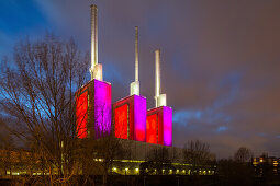 power station illuminated at night, Linden, landmark, Hannover, Lower Saxony, Germany