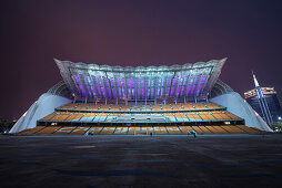 Stadion für Asien Spiele in Guangzhou bei Nacht, Guangdong Provinz, Perlfluss Delta, China