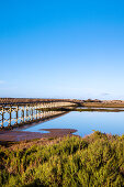 Brücke über Lagune, Quinta do Largo, Naturpark Ria Formosa, Algarve, Portugal