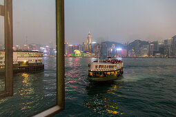 ferry terminal, pier, Star Ferry night-time, city lights, public transport, water, passenger boat, Victoria Harbour, Hong Kong, China, Asia
