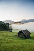 Sunrise at lake Geroldsee, Wagenbruechsee, Kruen, near Garmisch-Partenkirchen, Upper Bavaria, Bavaria, Germany