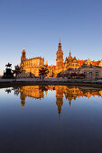 View from Theaterplatz with equestrian statuette of King Johann von Sachsen towards Hofkirche and Residenzschloss, Dresden, Saxony, Germany