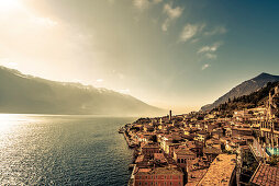 Shoreline at Limone Sul Garda, Lake Garda, Alps, Lombardy, Italy