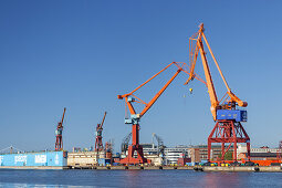 Cranes in the port Lindholmen in Gothenburg, Bohuslän,  Götaland, Västra Götalands län, South Sweden, Sweden, Scandinavia, Northern Europe, Europe