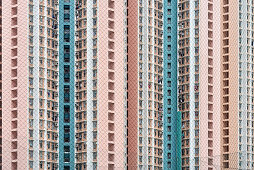 Detail von sozialem Wohnungsbau in der Satelittenstadt Tin Shu Wai, New Territories, Hongkong, China, Asien