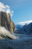 View from Tunnel View at Yosemite Valley , Half Dome , El Capitan , Snow , Yosemite National Park , Sierra Nevada , California , U.S.A. , America