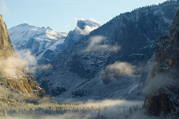 View from Tunnel View at Yosemite Valley , El Capitan , Half Dome , Snow , Yosemite National Park , Sierra Nevada , California , U.S.A. , America