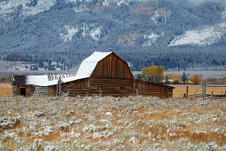 Barn in the Antelope Flats , Early snow , Grand Teton National Park , Wyoming , U.S.A. , America