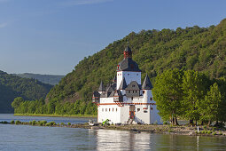 Burg Pfalzgrafenstein auf der Felsinsel Falkenau im Rhein bei Kaub, Oberes Mittelrheintal, Rheinland-Pfalz, Deutschland, Europa