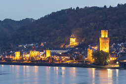 View of Oberwesel with Ox's tower by the Rhine, Upper Middle Rhine Valley, Rheinland-Palatinate, Germany, Europe