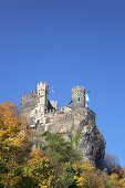 Burg Rheinstein castle above the Rhine near Trechtingshausen, Upper Middle Rhine Valley, Rheinland-Palatinate, Germany, Europe