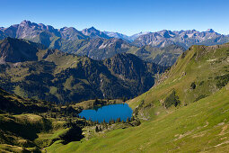 Seealpsee, at Nebelhorn, near Oberstdorf, Allgaeu Alps, Allgaeu, Bavaria, Germany