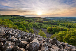 Basaltic columns at Schafstein rock, near Ehrenberg, Rhoen, Hesse, Germany