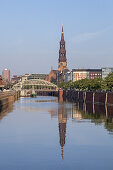 Canal Zollkanal with tower of St. Catharine's Church, Hanseatic City Hamburg, Northern Germany, Germany, Europe