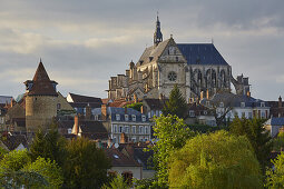 View at Saint-Florentin church and the bell tower at Saint-Florentin , Saint-Florentin , Canal de Bourgogne , Departement Yonne , Burgundy , France , Europe