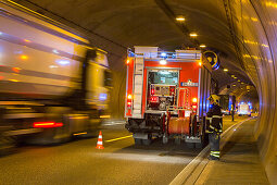 German Autobahn, A 71, fireman inside the tunnel, accident, emergency, safety, motion, blurred, motorway, freeway, speed, speed limit, traffic, infrastructure, Germany