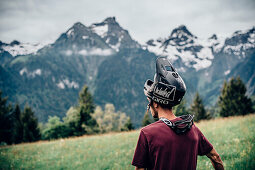 Portrait of a young Mountainbiker, Mountainbike, Brandnertal, Vorarlberg, Austria