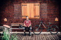 Portrait of a young Mountainbiker, Mountainbike, Brandnertal, Vorarlberg, Austria