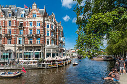 Grandhotel L'Europe mit Blick auf die Amstel in Amsterdam, Holland