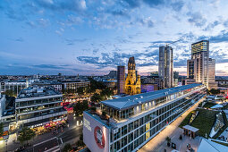 view over Berlin with the Bikini shopping center, Gedaechnis church and the Waldorf Astoria building, Berlin, Germany
