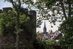 View from Hexenturm witch tower to Liebfrauenkirche church Frankenberg (Eder), Hesse, Germany, Europe