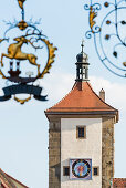 The famous photo motive tower Siebersturm, Rothenburg ob der Tauber, Bavaria, Germany