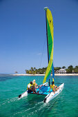 Hobie Cat sailboat watersports activity in Caribbean Sea at Half Moon Resort Rose Hall, near Montego Bay, Saint James, Jamaica