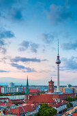 View towards Television tower and Townhall, Berlin, Germany