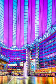 Interior of the Sony Center in the evening, Potsdamer Platz, Berlin, Germany