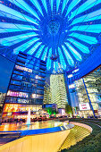 Interior of the Sony Center in the evening, Potsdamer Platz, Berlin, Germany