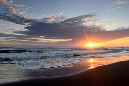 Sunrise at the beach of the Tortuguero Nationalpark, Caribian coast, Costa Rica