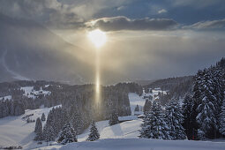 Sonnenaufgang in Lenzerheide, Graubünden, Alpen, Schweiz