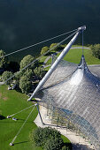 Roof of the olympic hall, olympic lake, Munich, Upper Bavaria, Bavaria, Germany