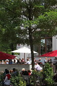 Terrace of restaurant der Pschorr, Viktualienmarkt, Munich, Upper Bavaria, Bavaria, Germany