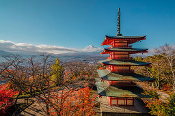 Mt. Fuji and Chureito Pagoda in autumn, Fujiyoshida, Yamanashi Prefecture, Japan