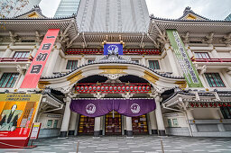 Großaufnahme des Kabukiza Theater in der Ginza, Chuo-ku, Tokio, Japan