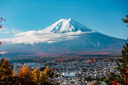 Mt. Fuji in autumn seen from Arakurayama Sengen Park, Fujiyoshida, Yamanashi Prefecture, Japan