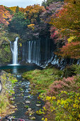 Shiraito Wasserfälle von oben im Herbst, Fujinomiya, Shizuoka Präfektur, Japan