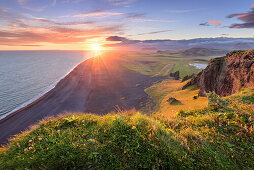 Sun, Sunset, Beach, Cliffs, Klifandi, Dyrholaey, Iceland, Europe